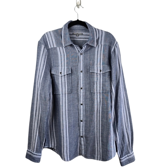 THREADS 4 THOUGHT 100% Cotton Snap Button-up Long Sleeve Shirt‎ Blue Mens Size M - Picture 1 of 11